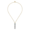 Enamel - 14K Yellow Gold Blue Topaz Bar Necklace with Black Enamel