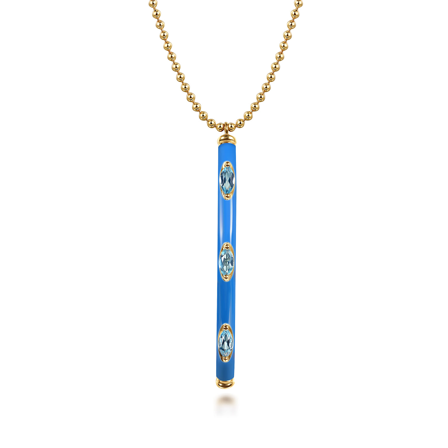 Enamel - 14K Yellow Gold Blue Topaz Bar Necklace with Blue Enamel - Shot 1