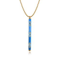 Enamel - 14K Yellow Gold Blue Topaz Bar Necklace with Blue Enamel