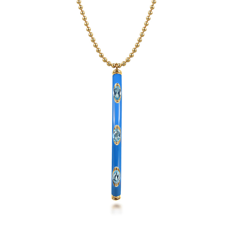 Enamel - 14K Yellow Gold Blue Topaz Bar Necklace with Blue Enamel - Shot 1