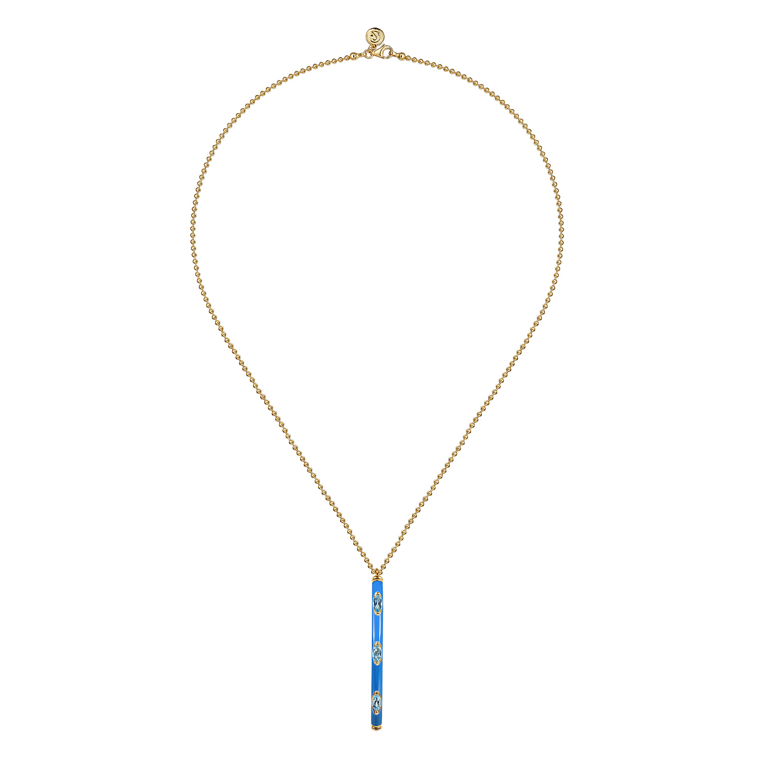 Enamel - 14K Yellow Gold Blue Topaz Bar Necklace with Blue Enamel - Shot 2