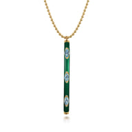 Enamel - 14K Yellow Gold Blue Topaz Bar Necklace with Chrome Green Enamel