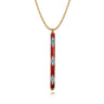 Enamel - 14K Yellow Gold Blue Topaz Bar Necklace with Chrome Red Enamel