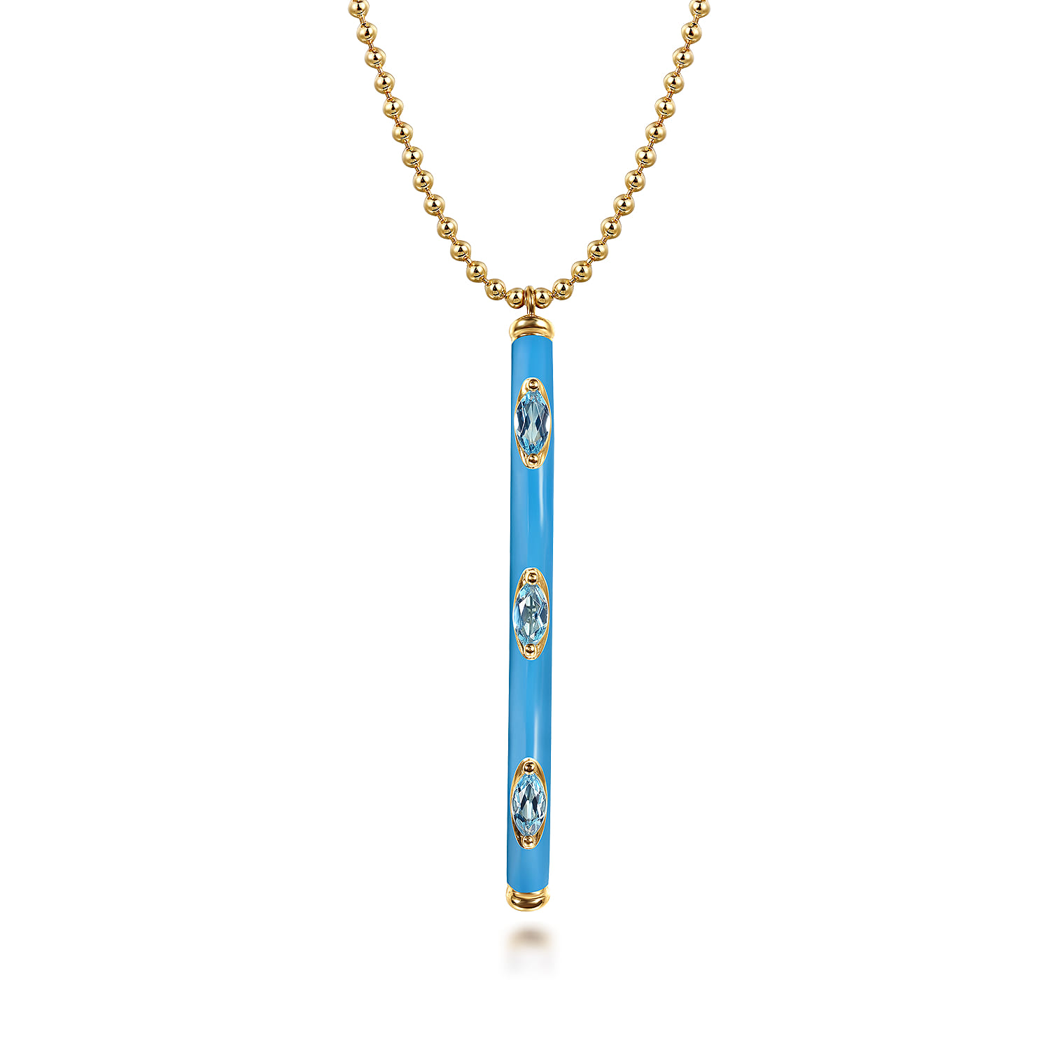 Enamel - 14K Yellow Gold Blue Topaz Bar Necklace with Dusk Blue Enamel - Shot 1