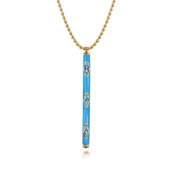 Enamel - 14K Yellow Gold Blue Topaz Bar Necklace with Dusk Blue Enamel