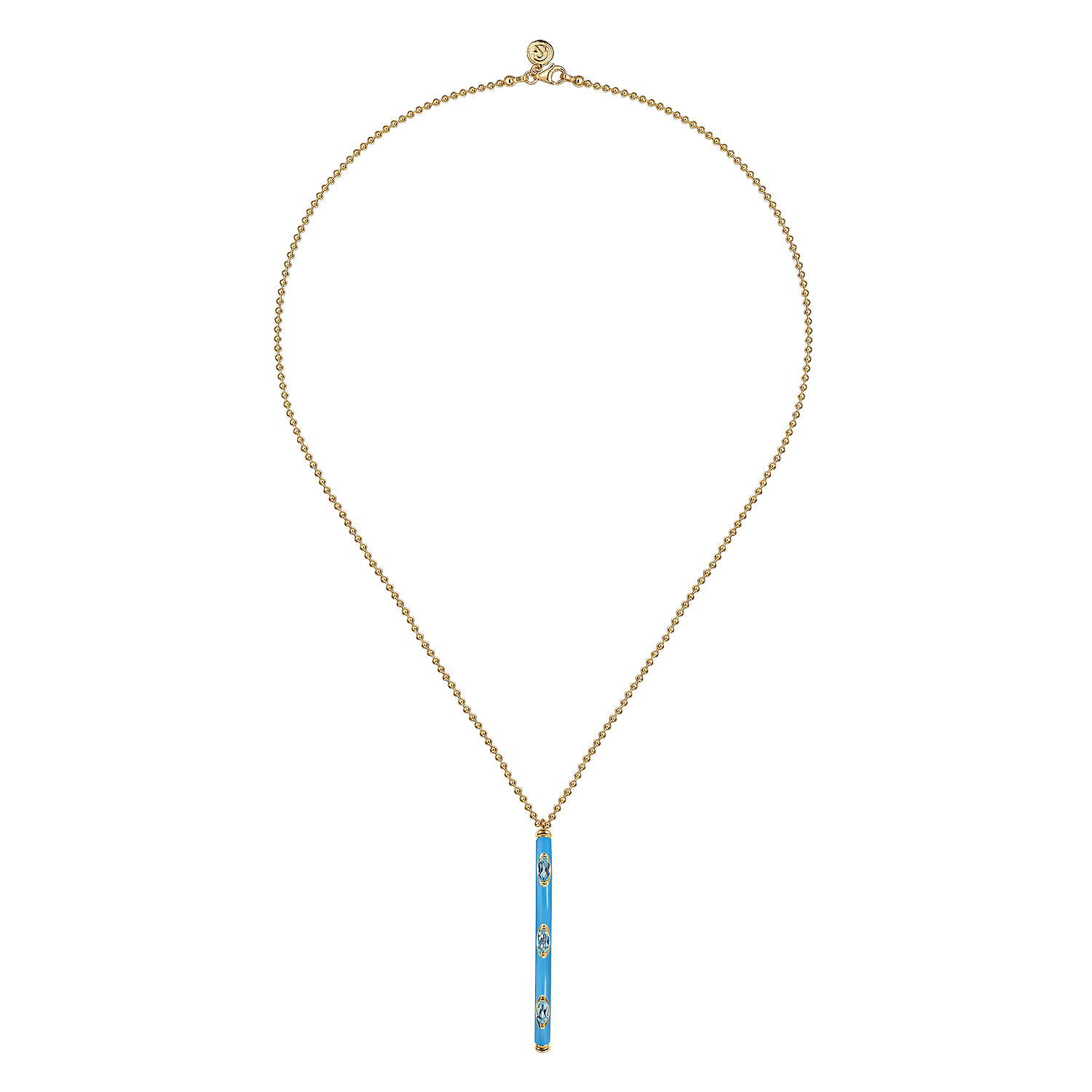 Enamel - 14K Yellow Gold Blue Topaz Bar Necklace with Dusk Blue Enamel - Shot 2