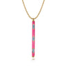 Enamel - 14K Yellow Gold Blue Topaz Bar Necklace with Fuchsia Enamel
