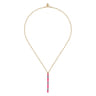 Enamel - 14K Yellow Gold Blue Topaz Bar Necklace with Fuchsia Enamel