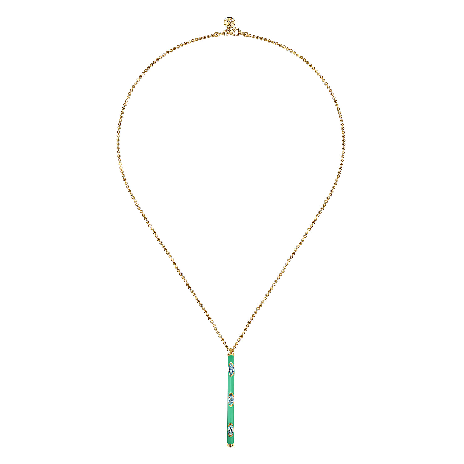 Enamel - 14K Yellow Gold Blue Topaz Bar Necklace with Mint Green Enamel - Shot 2