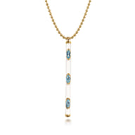 Enamel - 14K Yellow Gold Blue Topaz Bar Necklace with White Enamel