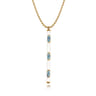 Enamel - 14K Yellow Gold Blue Topaz Bar Necklace with White Enamel