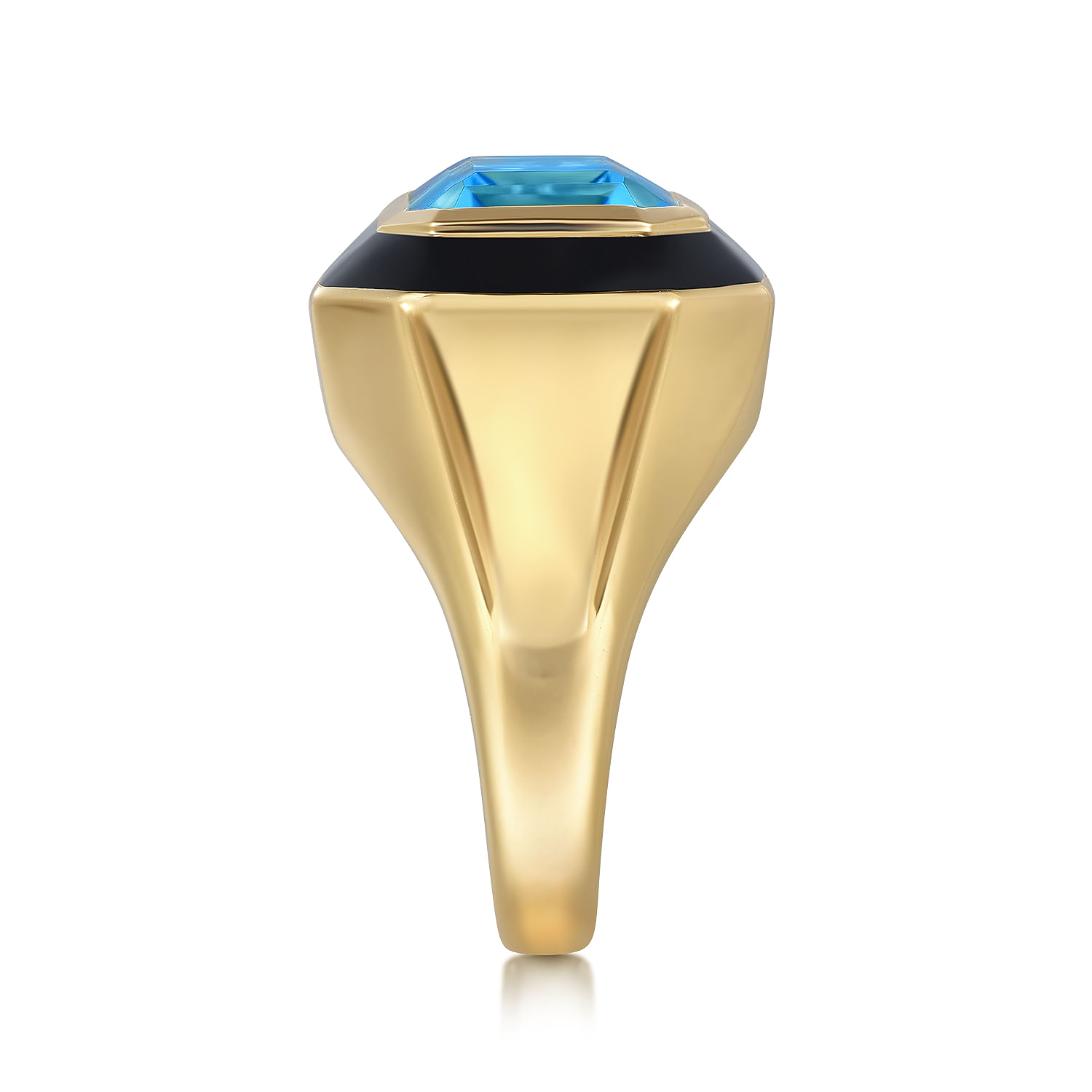 Enamel - 14K Yellow Gold Blue Topaz Cocktail Ring with Black Enamel