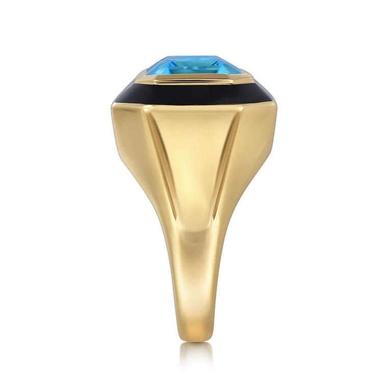Enamel - 14K Yellow Gold Blue Topaz Cocktail Ring with Black Enamel - Shot 4