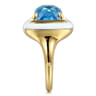Enamel - 14K Yellow Gold Blue Topaz Cocktail Ring with White Enamel