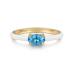 Enamel - 14K Yellow Gold Blue Topaz Cocktail Stackable with White Enamel
