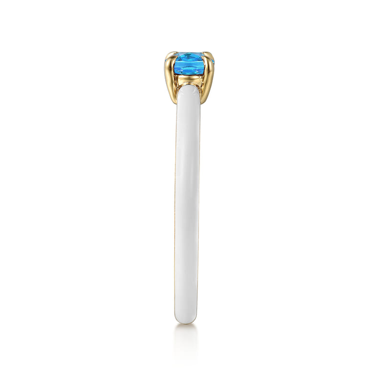 Enamel - 14K Yellow Gold Blue Topaz Cocktail Stackable with White Enamel - Shot 4