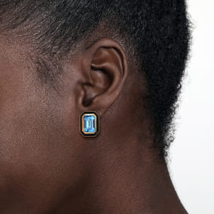 Enamel - 14K Yellow Gold Blue Topaz Earrings with Black Enamel