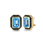 Enamel---14K-Yellow-Gold-Blue-Topaz-Emerald-Cut-Earrings-With-Flower-Pattern-J-Back-and-Black-Enamel1
