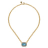 Enamel - 14K Yellow Gold Blue Topaz Necklace With Flower Pattern J-Back and Black Enamel