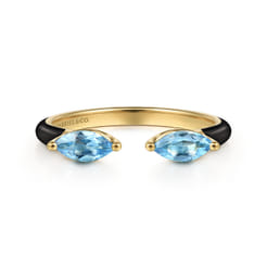 Enamel - 14K Yellow Gold Blue Topaz Open Stackable with Black Enamel