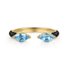 Enamel - 14K Yellow Gold Blue Topaz Open Stackable with Black Enamel