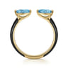 Enamel - 14K Yellow Gold Blue Topaz Open Stackable with Black Enamel