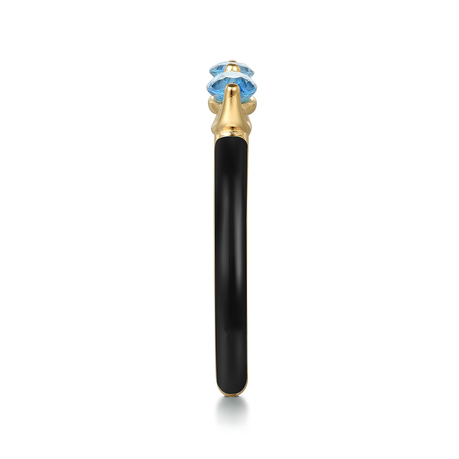 Enamel - 14K Yellow Gold Blue Topaz Open Stackable with Black Enamel