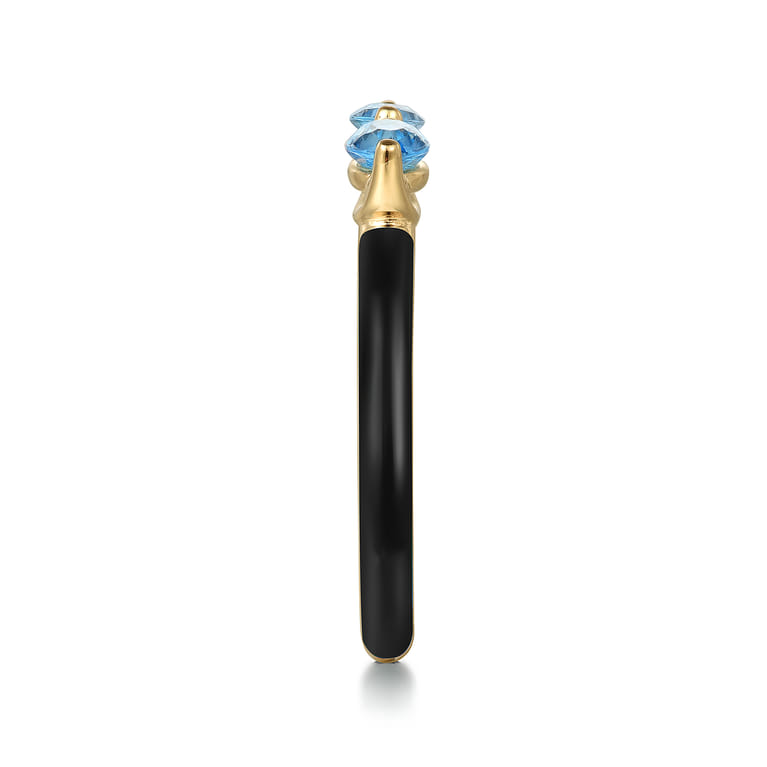 Enamel - 14K Yellow Gold Blue Topaz Open Stackable with Black Enamel - Shot 4