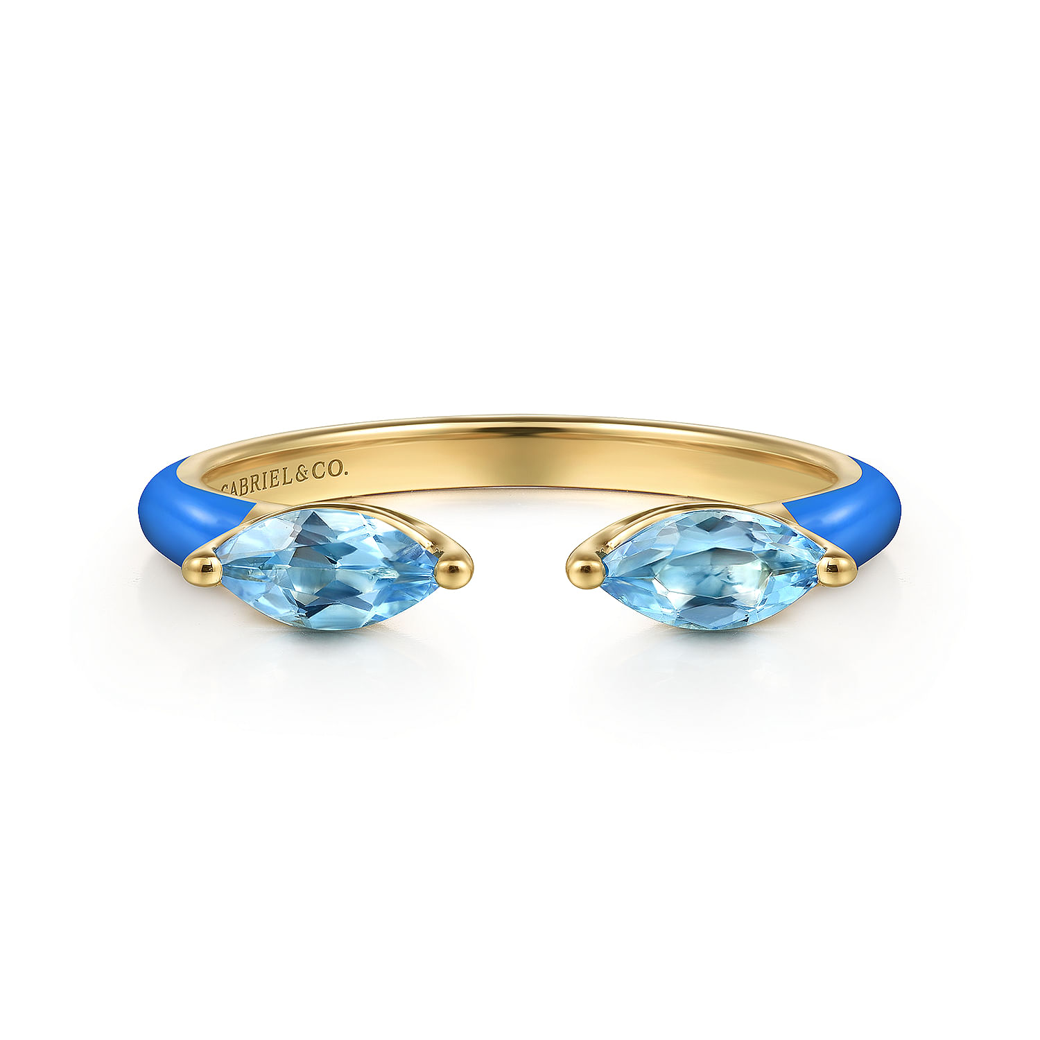 Enamel - 14K Yellow Gold Blue Topaz Open Stackable with Blue Enamel