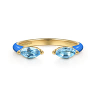 Enamel - 14K Yellow Gold Blue Topaz Open Stackable with Blue Enamel