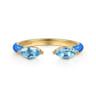 Enamel - 14K Yellow Gold Blue Topaz Open Stackable with Blue Enamel