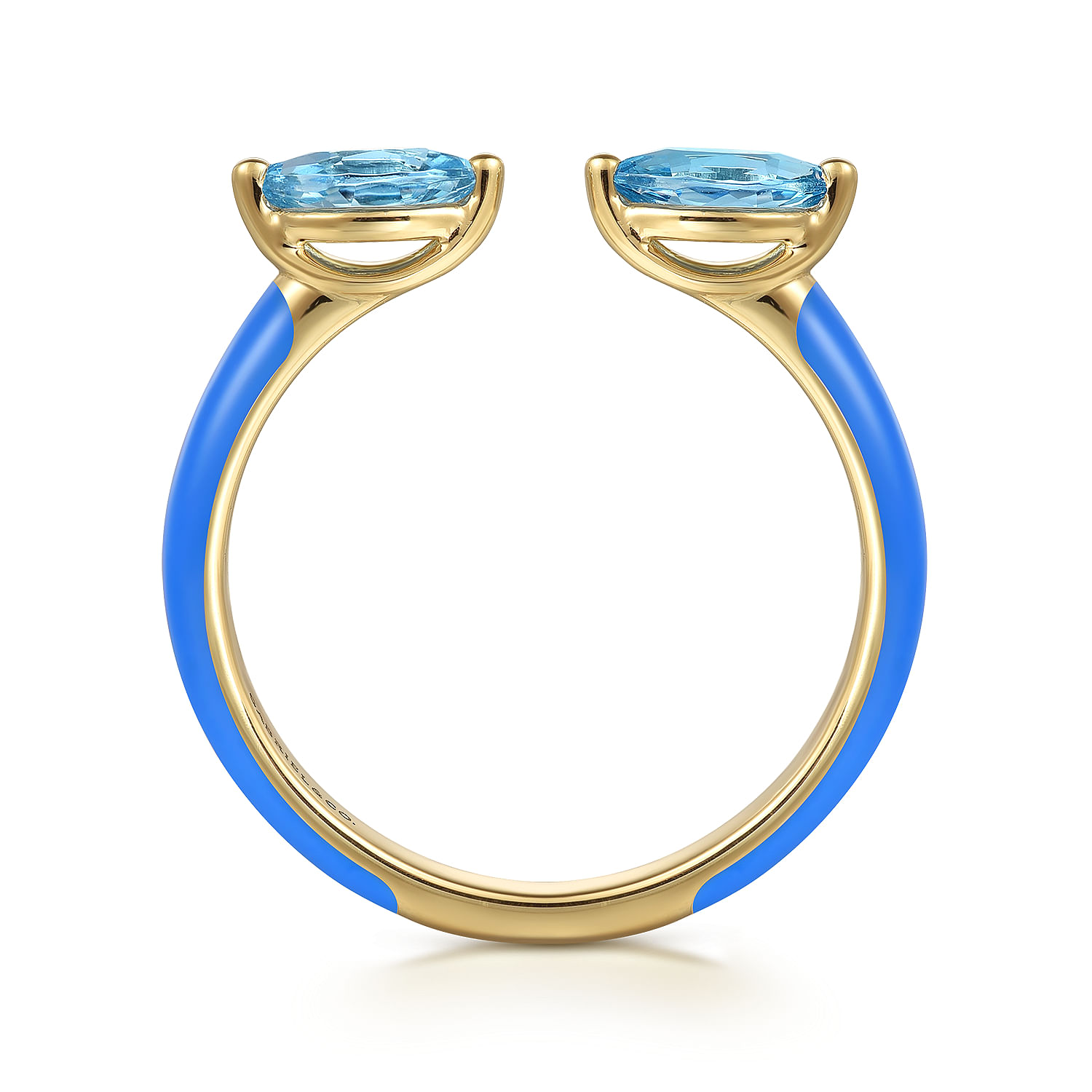 Enamel - 14K Yellow Gold Blue Topaz Open Stackable with Blue Enamel