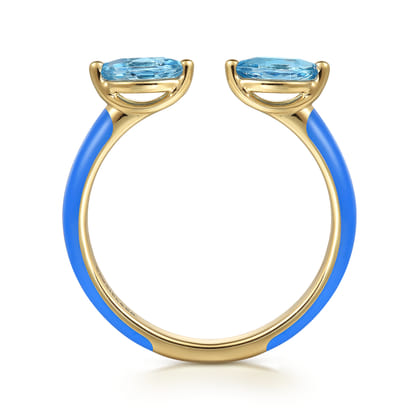 Enamel - 14K Yellow Gold Blue Topaz Open Stackable with Blue Enamel