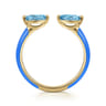 Enamel - 14K Yellow Gold Blue Topaz Open Stackable with Blue Enamel