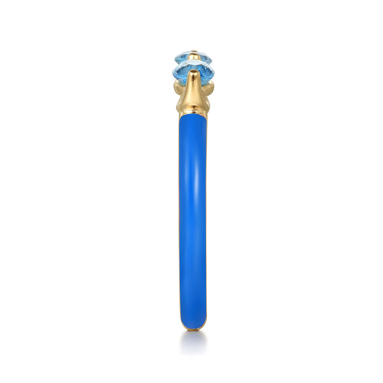 Enamel - 14K Yellow Gold Blue Topaz Open Stackable with Blue Enamel - Shot 4