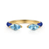 Enamel - 14K Yellow Gold Blue Topaz Open Stackable with Chrome Blue Enamel