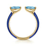 Enamel - 14K Yellow Gold Blue Topaz Open Stackable with Chrome Blue Enamel