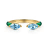 Enamel - 14K Yellow Gold Blue Topaz Open Stackable with Chrome Green Enamel