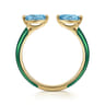 Enamel - 14K Yellow Gold Blue Topaz Open Stackable with Chrome Green Enamel