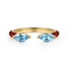 Enamel - 14K Yellow Gold Blue Topaz Open Stackable with Chrome Red Enamel