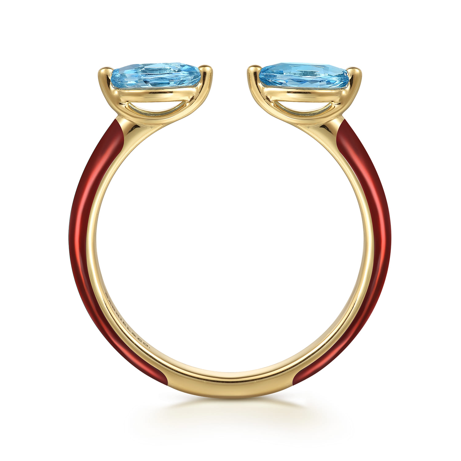 Enamel - 14K Yellow Gold Blue Topaz Open Stackable with Chrome Red Enamel - Shot 2