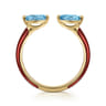 Enamel - 14K Yellow Gold Blue Topaz Open Stackable with Chrome Red Enamel