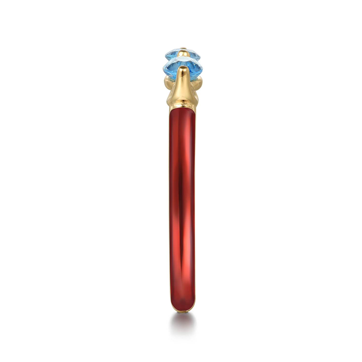 Enamel - 14K Yellow Gold Blue Topaz Open Stackable with Chrome Red Enamel - Shot 4