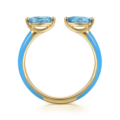 Enamel - 14K Yellow Gold Blue Topaz Open Stackable with Dusk Blue Enamel