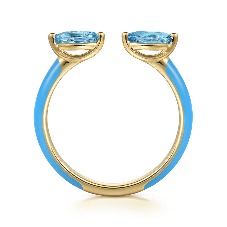 Enamel - 14K Yellow Gold Blue Topaz Open Stackable with Dusk Blue Enamel - Shot 2