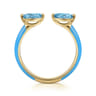 Enamel - 14K Yellow Gold Blue Topaz Open Stackable with Dusk Blue Enamel
