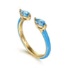 Enamel - 14K Yellow Gold Blue Topaz Open Stackable with Dusk Blue Enamel