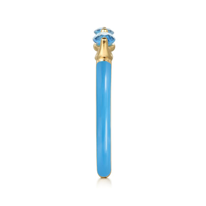 Enamel - 14K Yellow Gold Blue Topaz Open Stackable with Dusk Blue Enamel