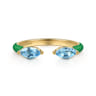 Enamel - 14K Yellow Gold Blue Topaz Open Stackable with Emerald Green Enamel