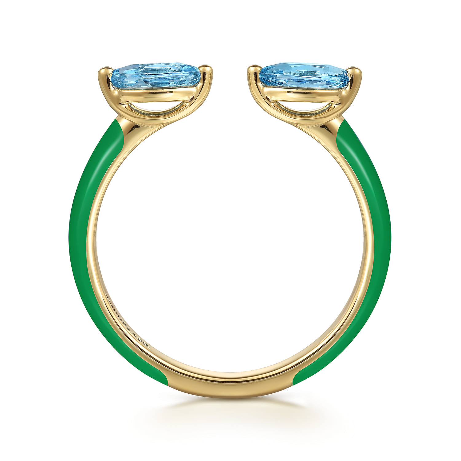 Enamel - 14K Yellow Gold Blue Topaz Open Stackable with Emerald Green Enamel - Shot 2